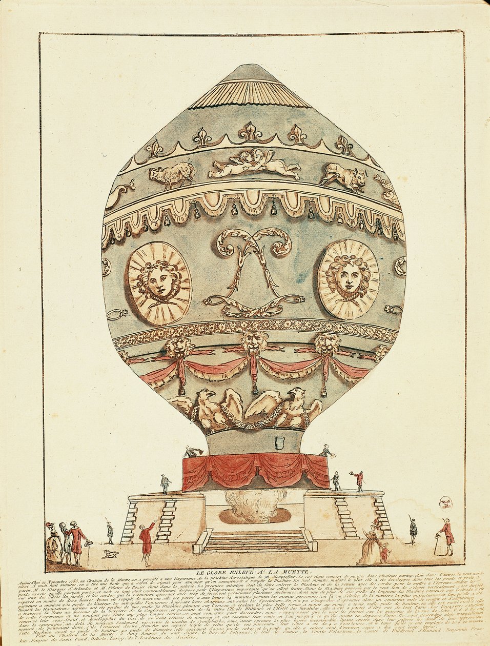 Experiência dos irmãos Montgolfier com balão de ar quente no Castelo La Muette, 21 de novembro de French School