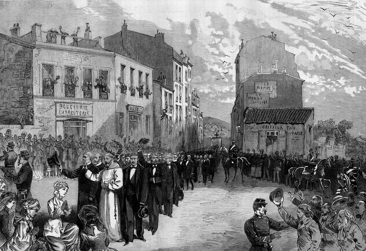 Expulsão dos Capuchinhos de Marselha, seguindo os decretos de março de 1880 tomados por Jules Ferry e retirando o direito de ensinar aos membros das congregações religiosas não autorizadas: a ovação da multidão aos Capuchinhos expulsos de sua comunidade. O de French School