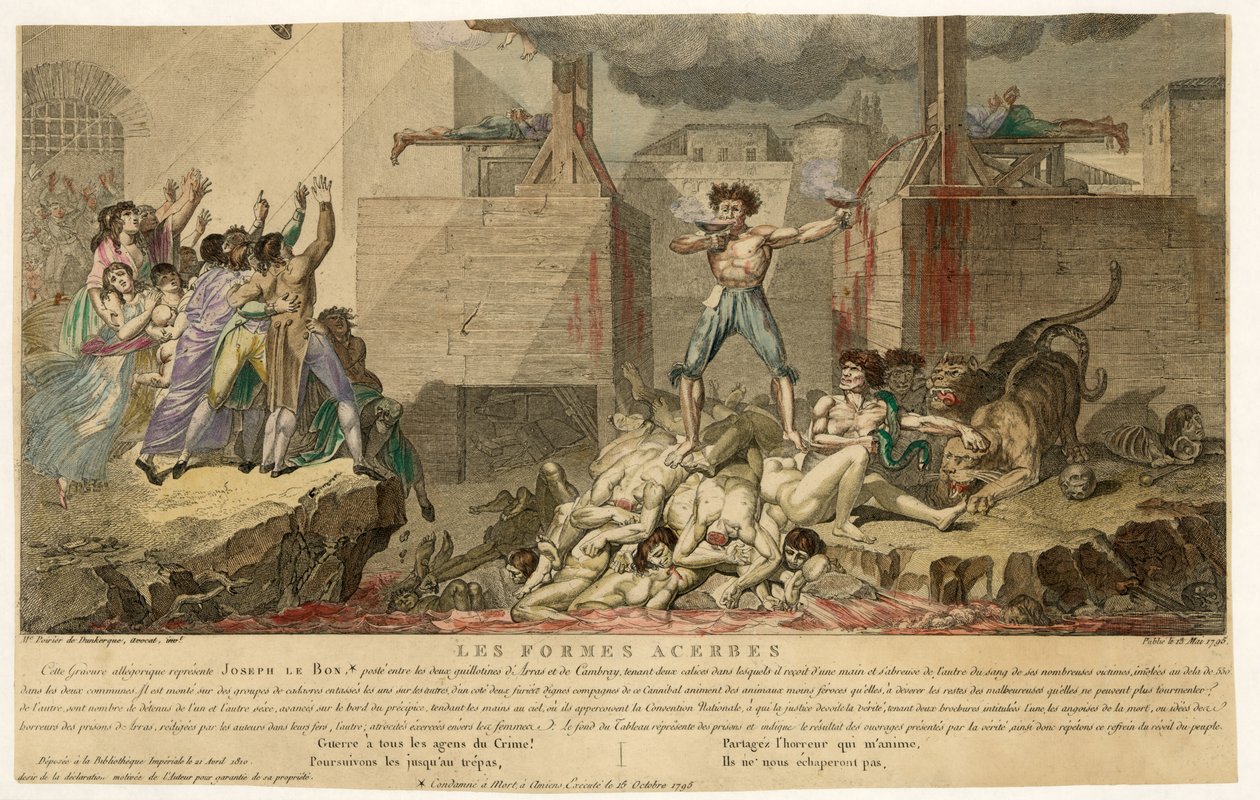 Extracto de Les Formes Acerbes, pub. 13 de Maio de 1795 (gravação a cores à mão) de French School