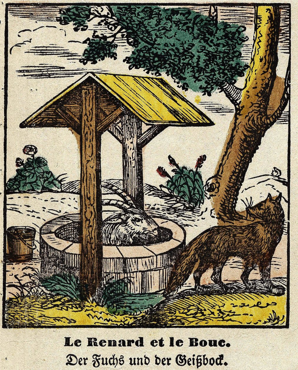 Fables de La Fontaine: a raposa e o bem. Imagem de Epinal, primeira metade do século XIX de French School