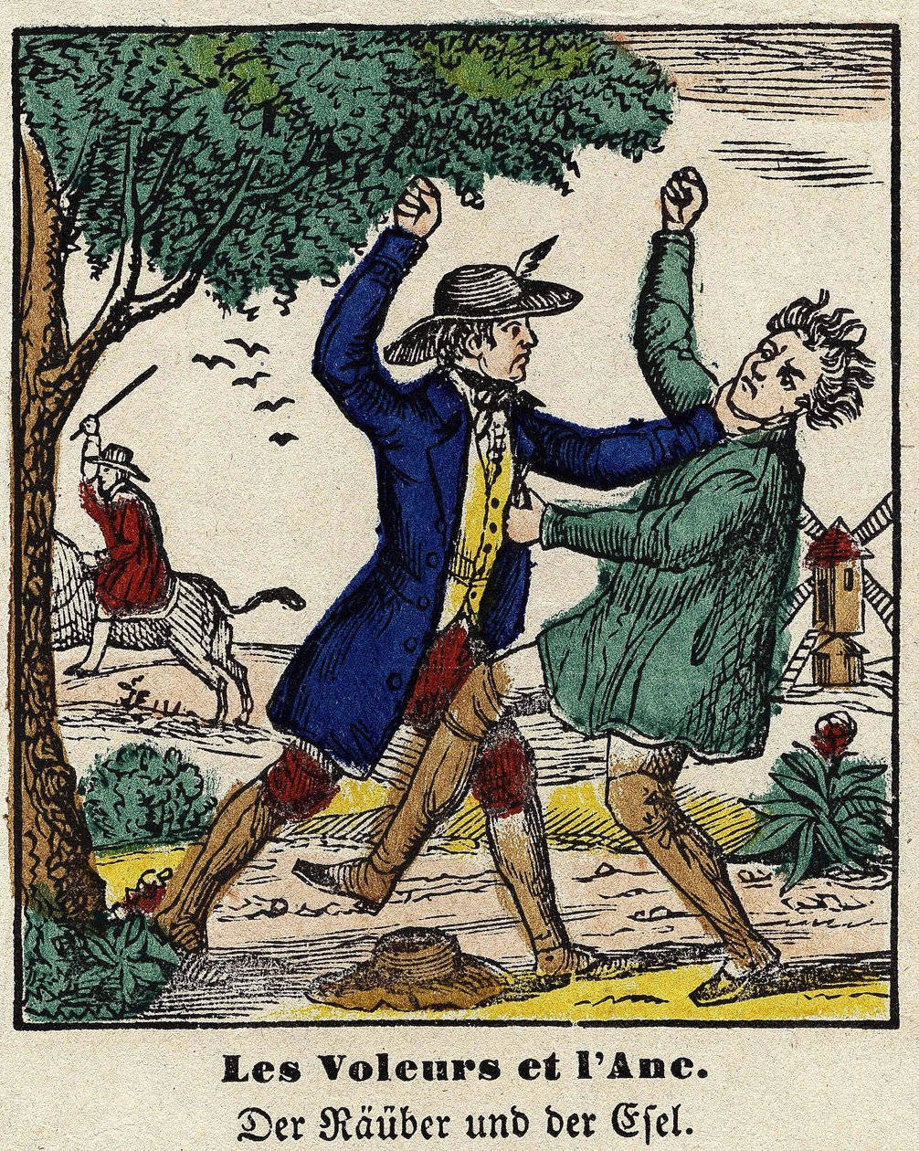 Fables de La Fontaine: os ladrões e o burro. Imagem de Epinal, primeira metade do século XIX. de French School