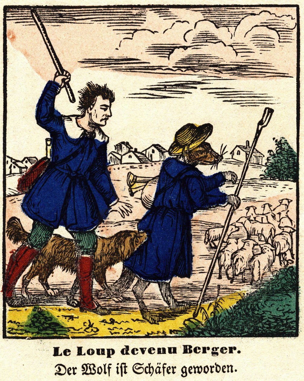 Fábulas de La Fontaine: o lobo tornou-se pastor. Imagem de Epinal, primeira metade do século XIX. de French School