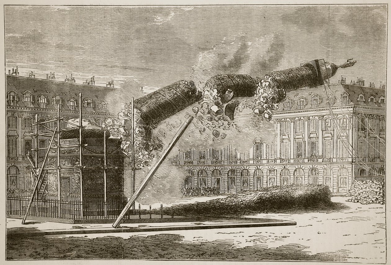 Queda da Coluna Vendome, abril de 1871, ilustração de Cassells História da Guerra entre a França e a Alemanha, 1870-1871 de French School