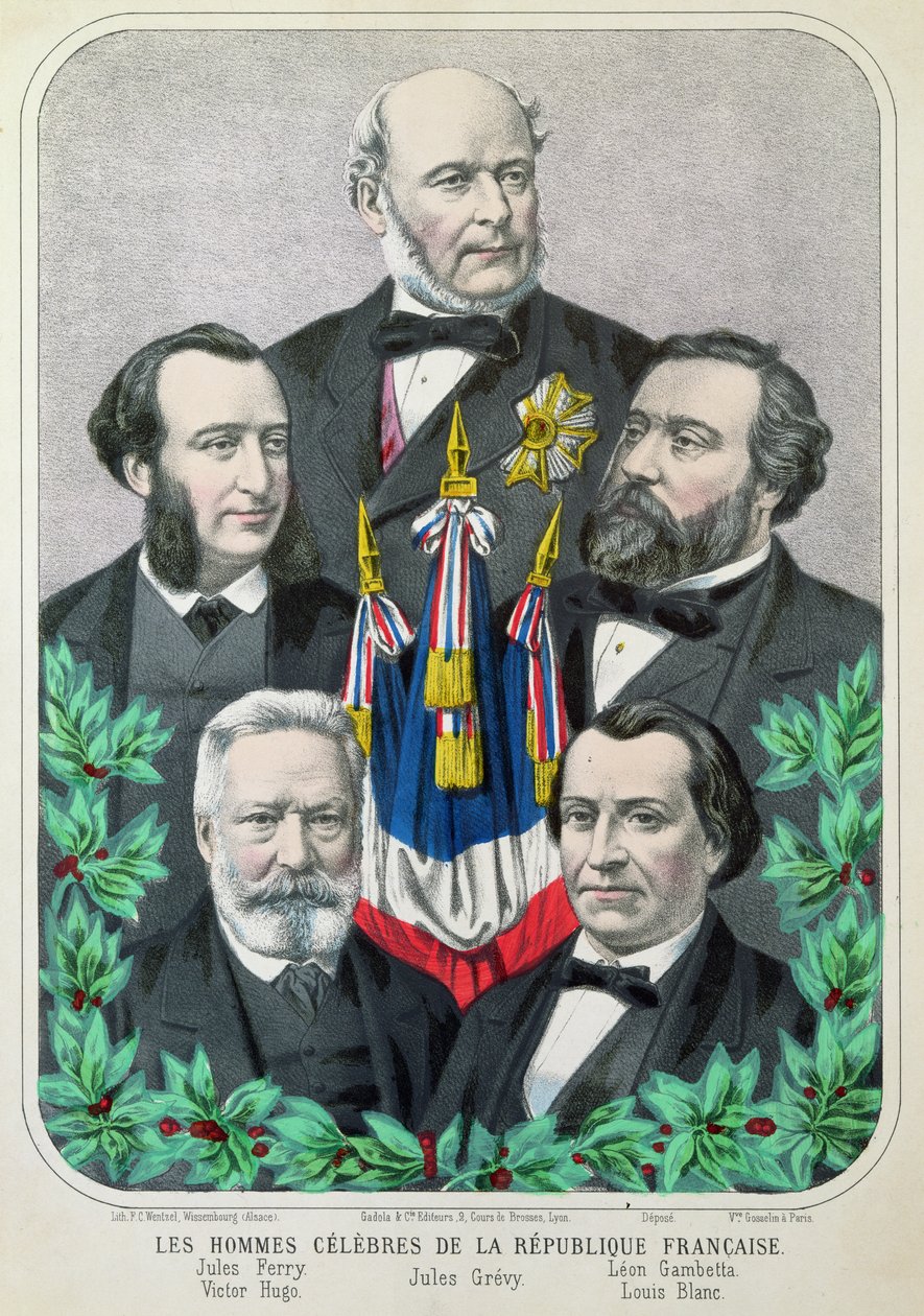 Homens famosos da república francesa: Jules Ferry (1832-93) Jules Grevy (1807-91) Leon Gambetta (1838-82) Victor Hugo (1802-85) e Louis Blanc (1813-82) 1873 de French School
