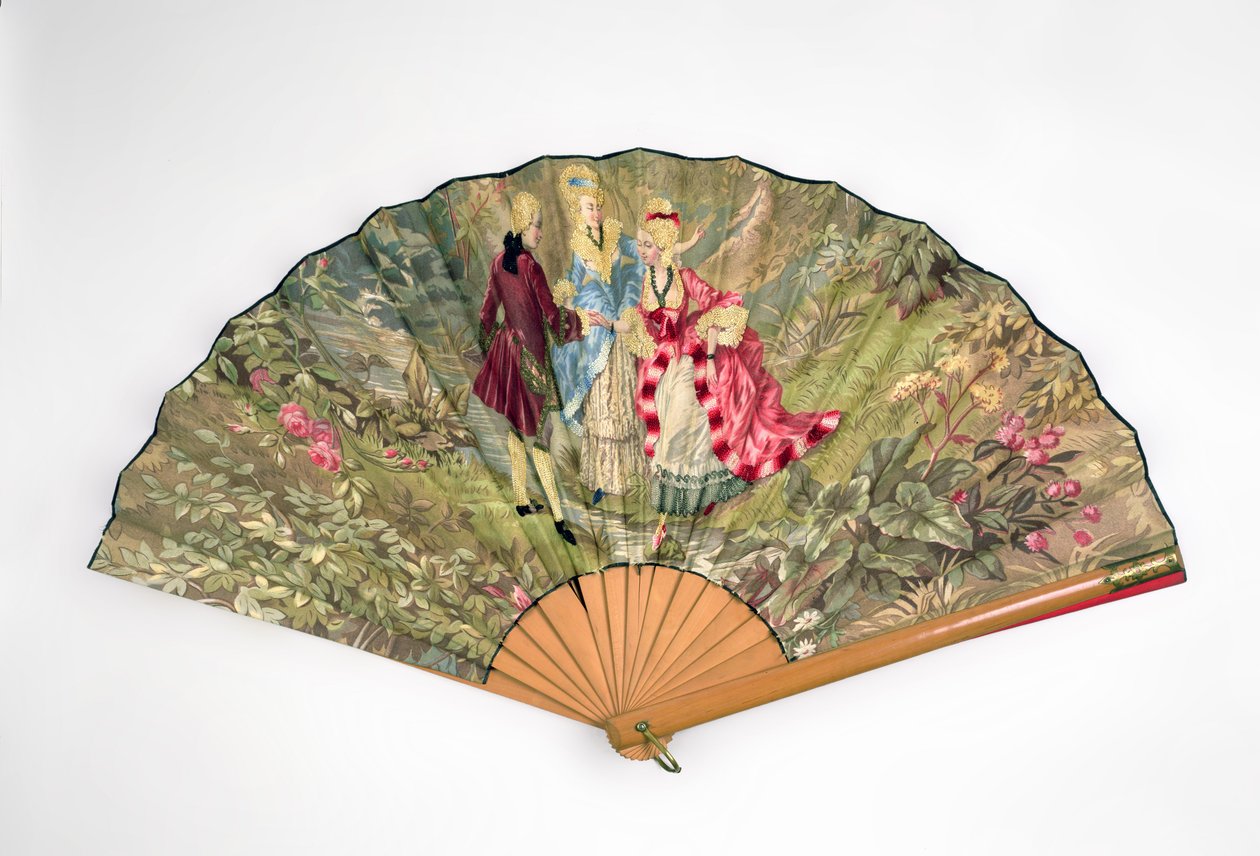 Ventilador, c.1870-1900 (madeira, seda, linho, latão) de French School