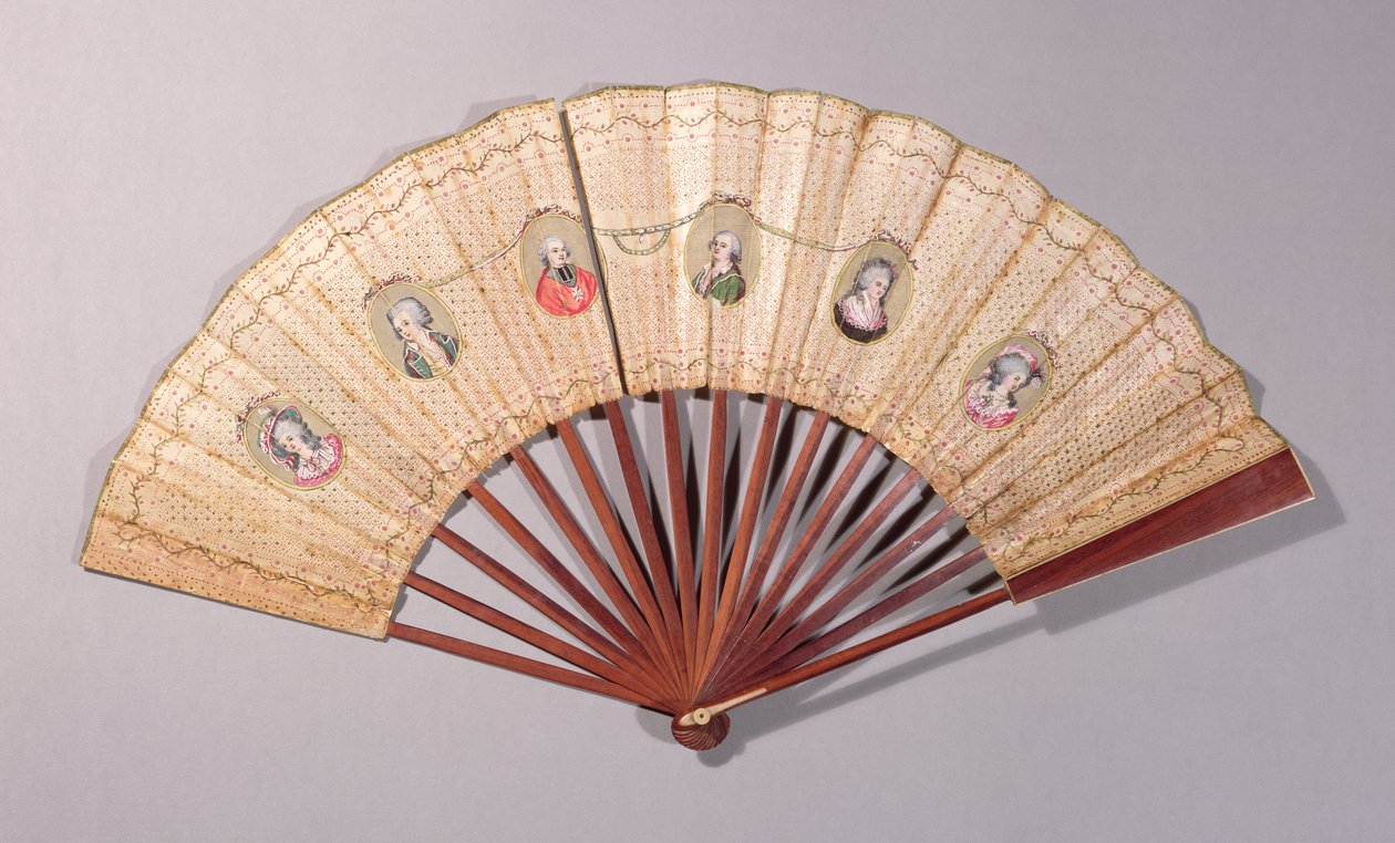 Fã representando personagens envolvidos no Affaire du Collier, 1786 (wc no papel) de French School