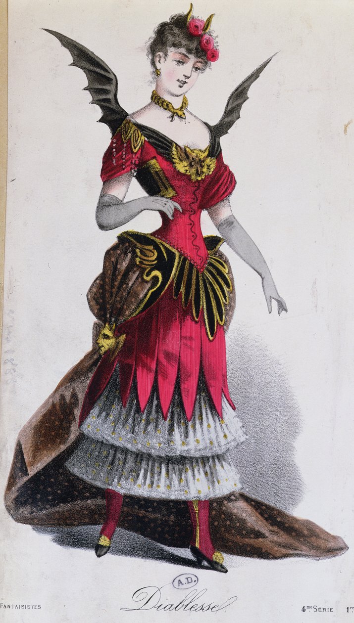 Fato de fantasia para um diabo feminino, de LArt du Travestissement de Leon Salut, 1885 de French School