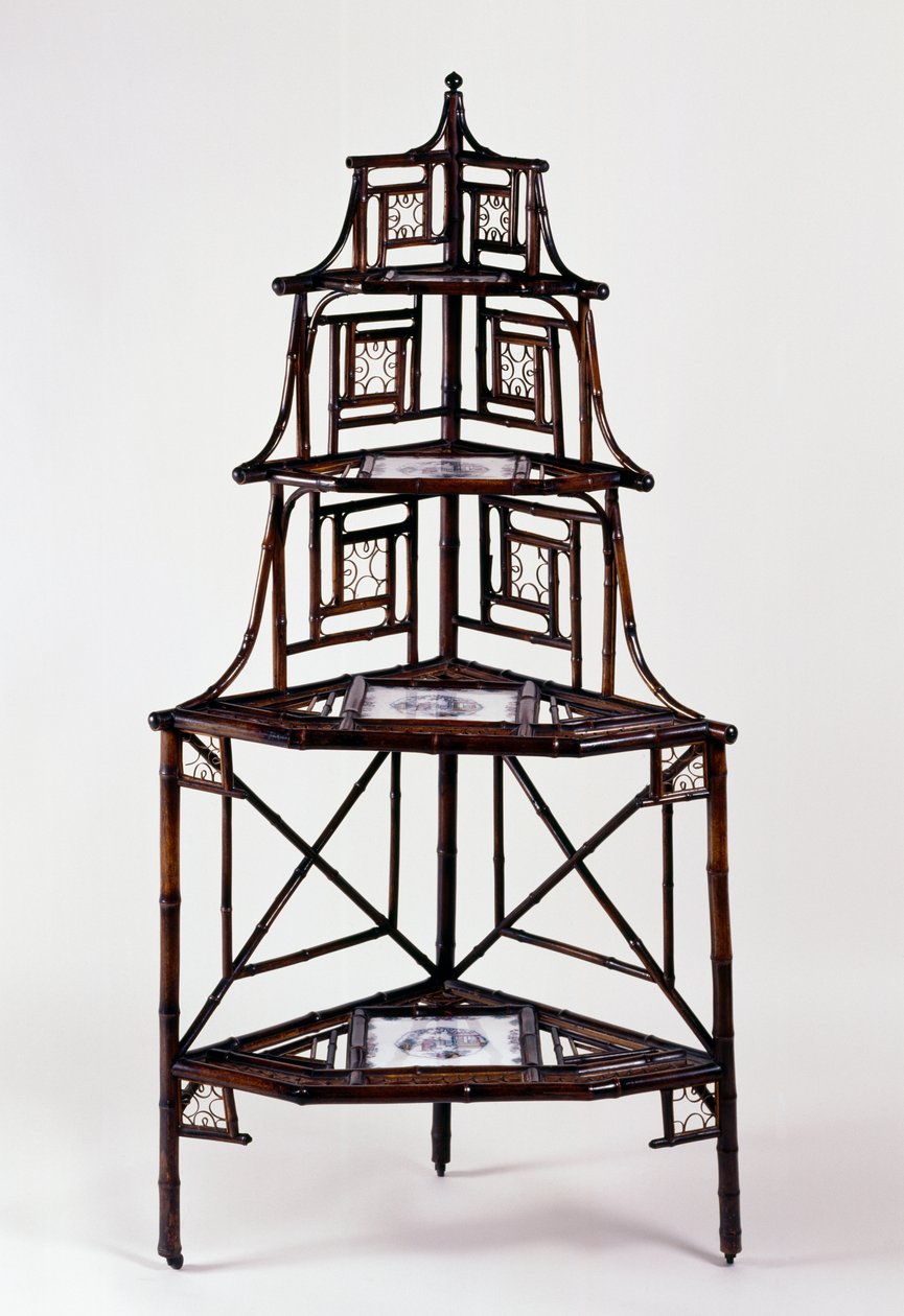 Extremo Oriente estilo segundo império (Napoleão III), canto de bambu etagere com telhas majolica francesa e quatro camadas, segunda metade do século XIX, França de French School