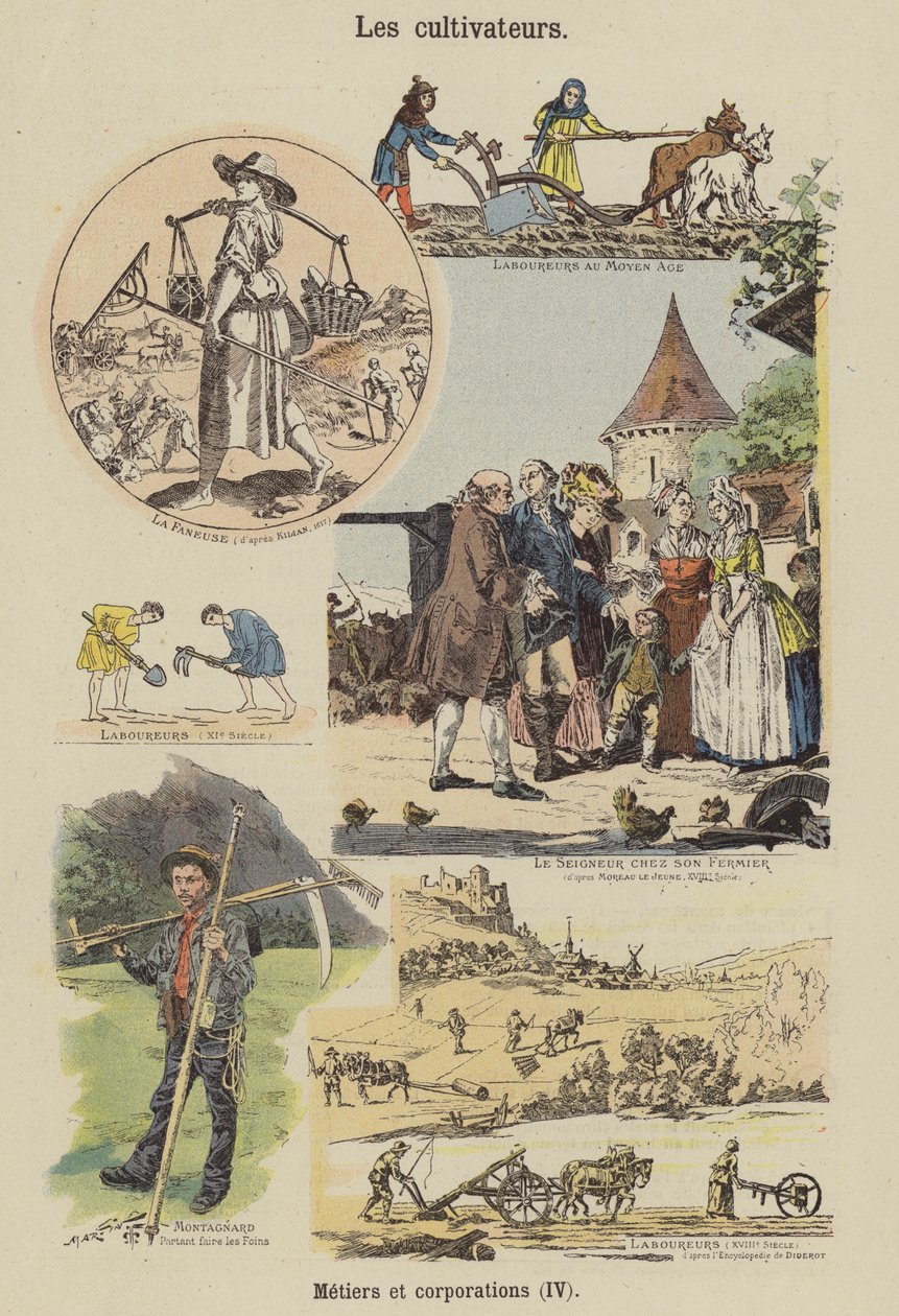 Agricultores (litografia a cores) de French School