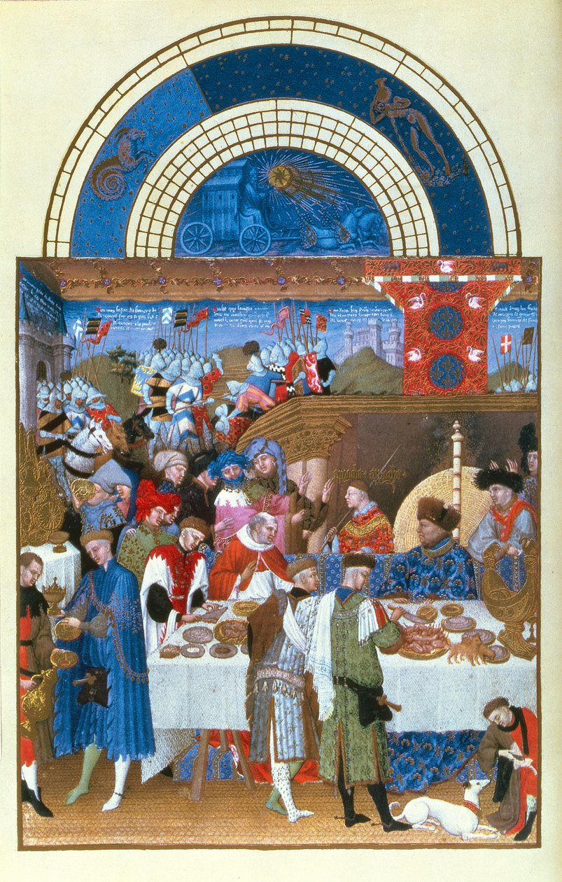 Fascimile de janeiro: cena de banquete pelos irmãos Limbourg, dos Tres Riches Heures du Duc de Berry (por original ver 8433) de French School