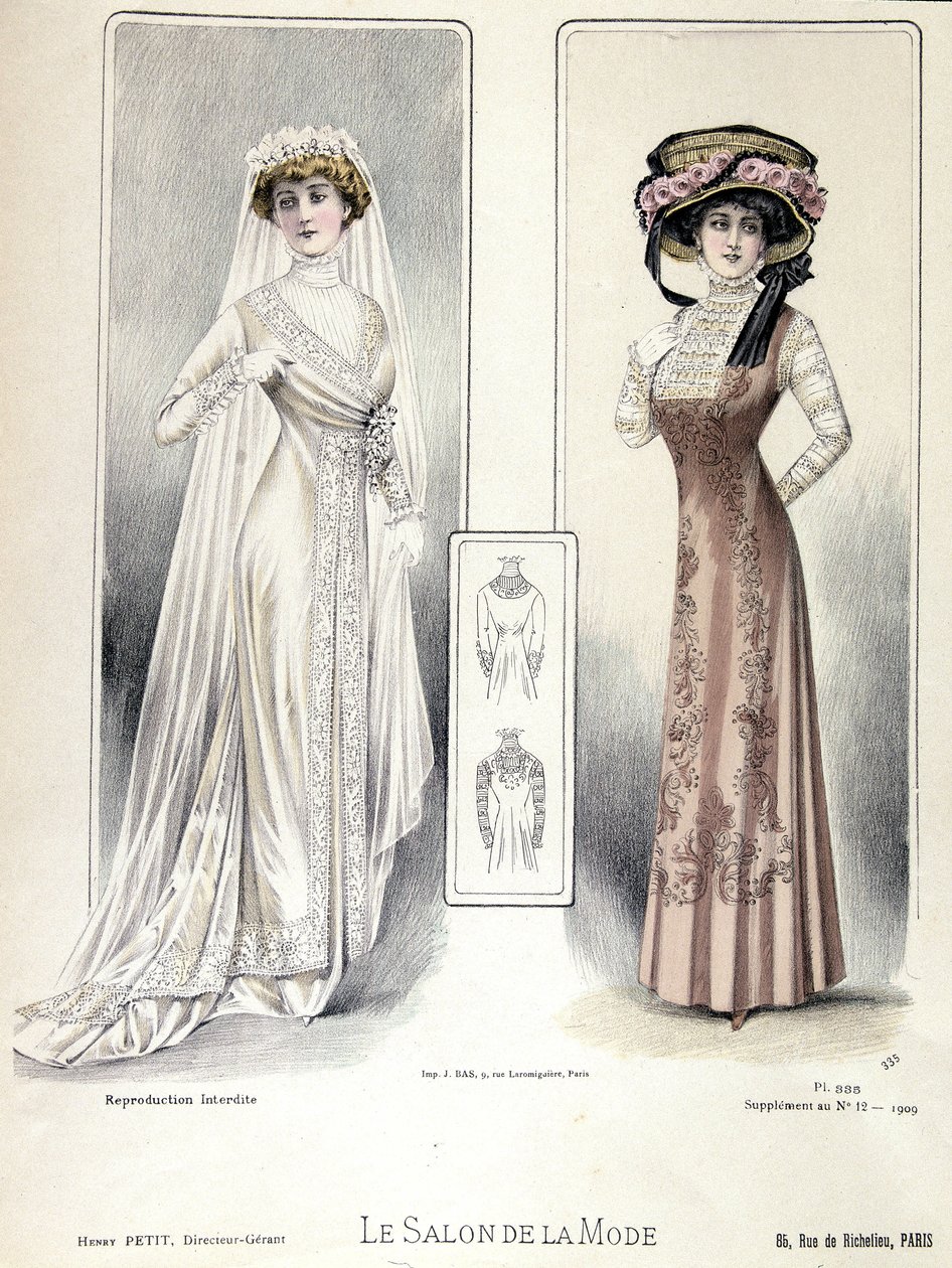 Desfile de moda, 20/03/1909: vestido de noiva. de French School
