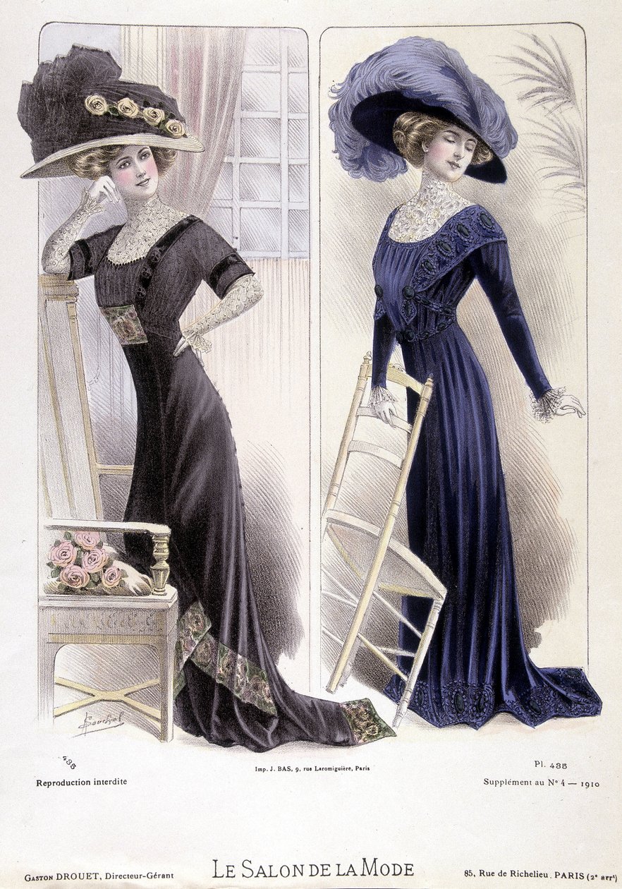 Desfile de moda, em 16/02/1910. de French School