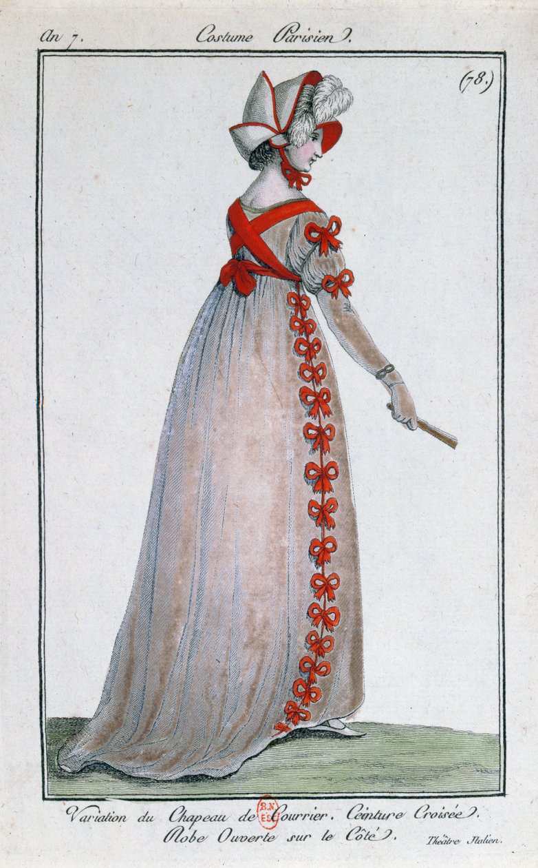 Design de moda para um vestido de noiva parisiense, por volta de 1799 de French School