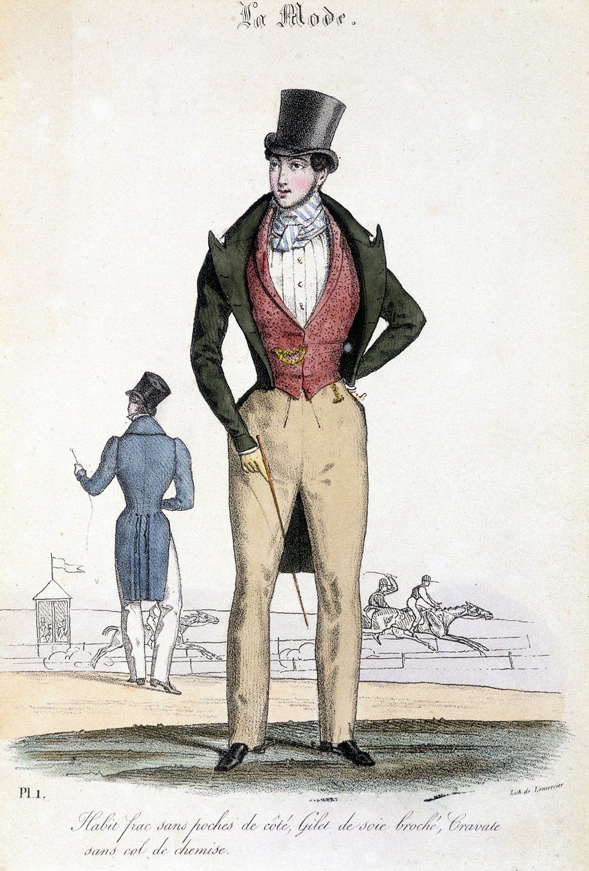 Moda masculina em 1829 - em "Les Modes" de French School