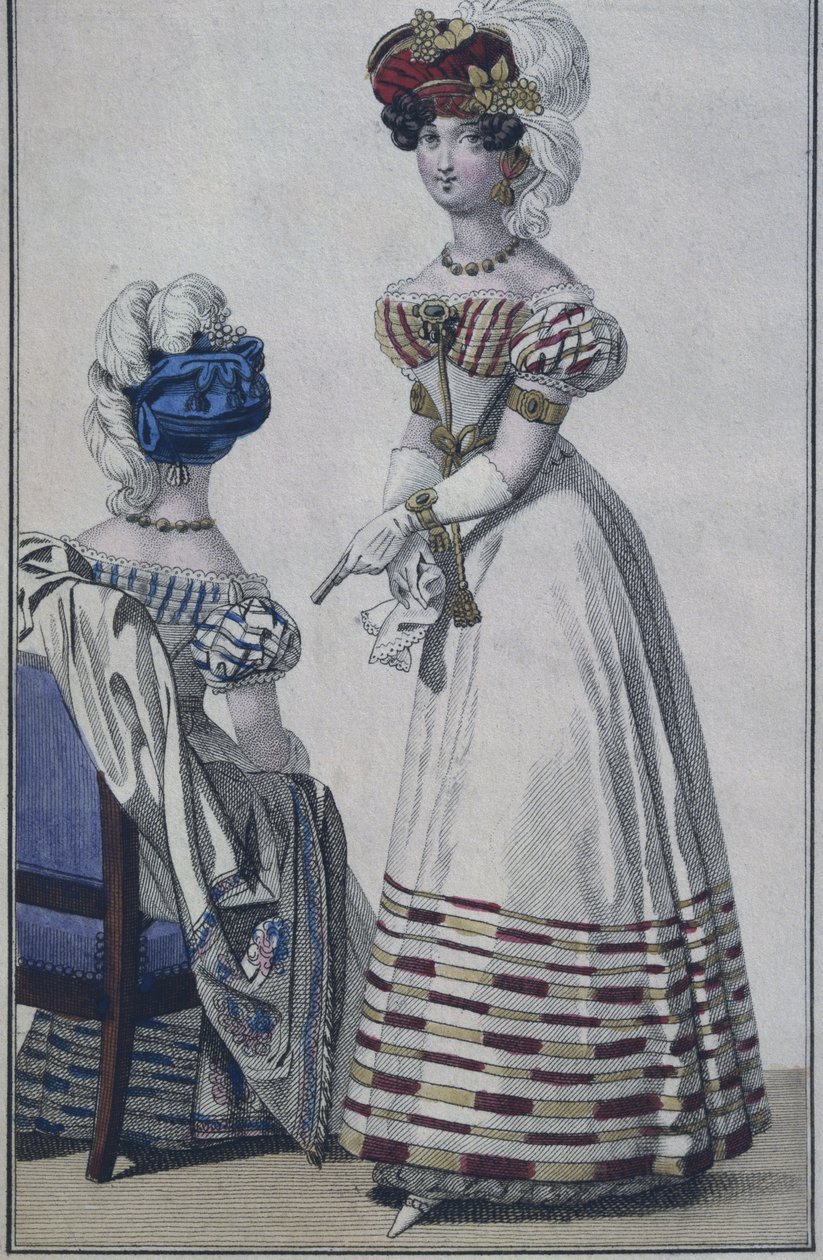 Placa de moda, Paris, ilustração de The Little Courrier des Dames, c.1820 (gravura de cor) de French School