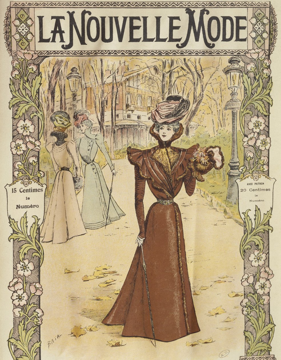 Placa de moda, ilustração de capa do La Nouvelle Mode, 12 de dezembro de 1897 de French School