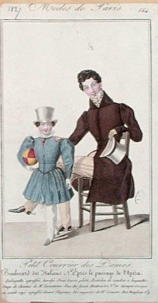 Prato de moda representando trajes para um pai e seu filho, anúncio para a "Petit Courrier des Dames". de French School