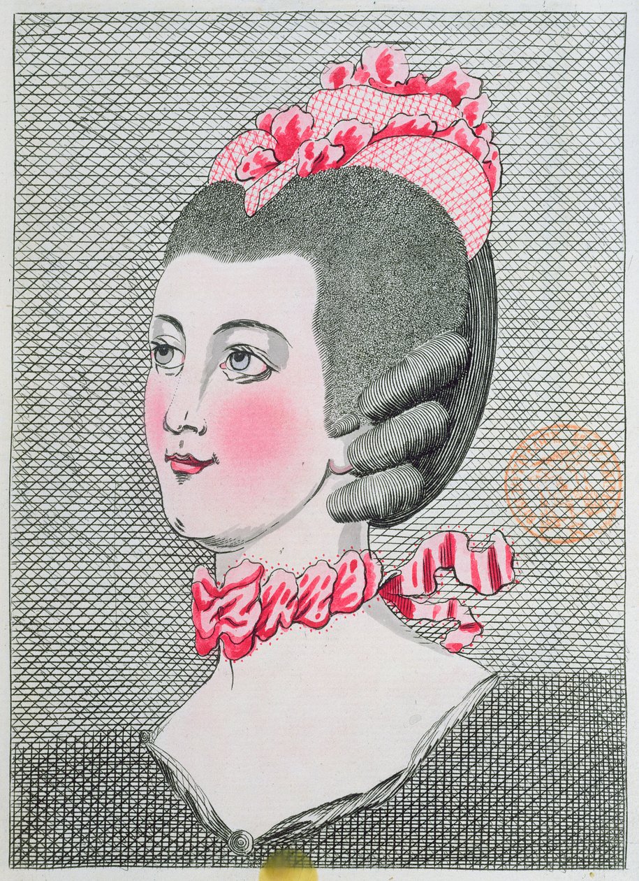 Placa de moda de LArt of the Coiffure de Dames, de Sieur Legros, publicada em Paris 1767 de French School