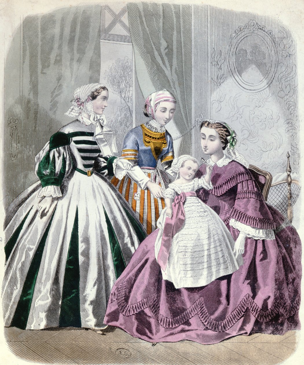 Chapa de moda do Le Monde Elegant 1859 (gravura a cores) de French School