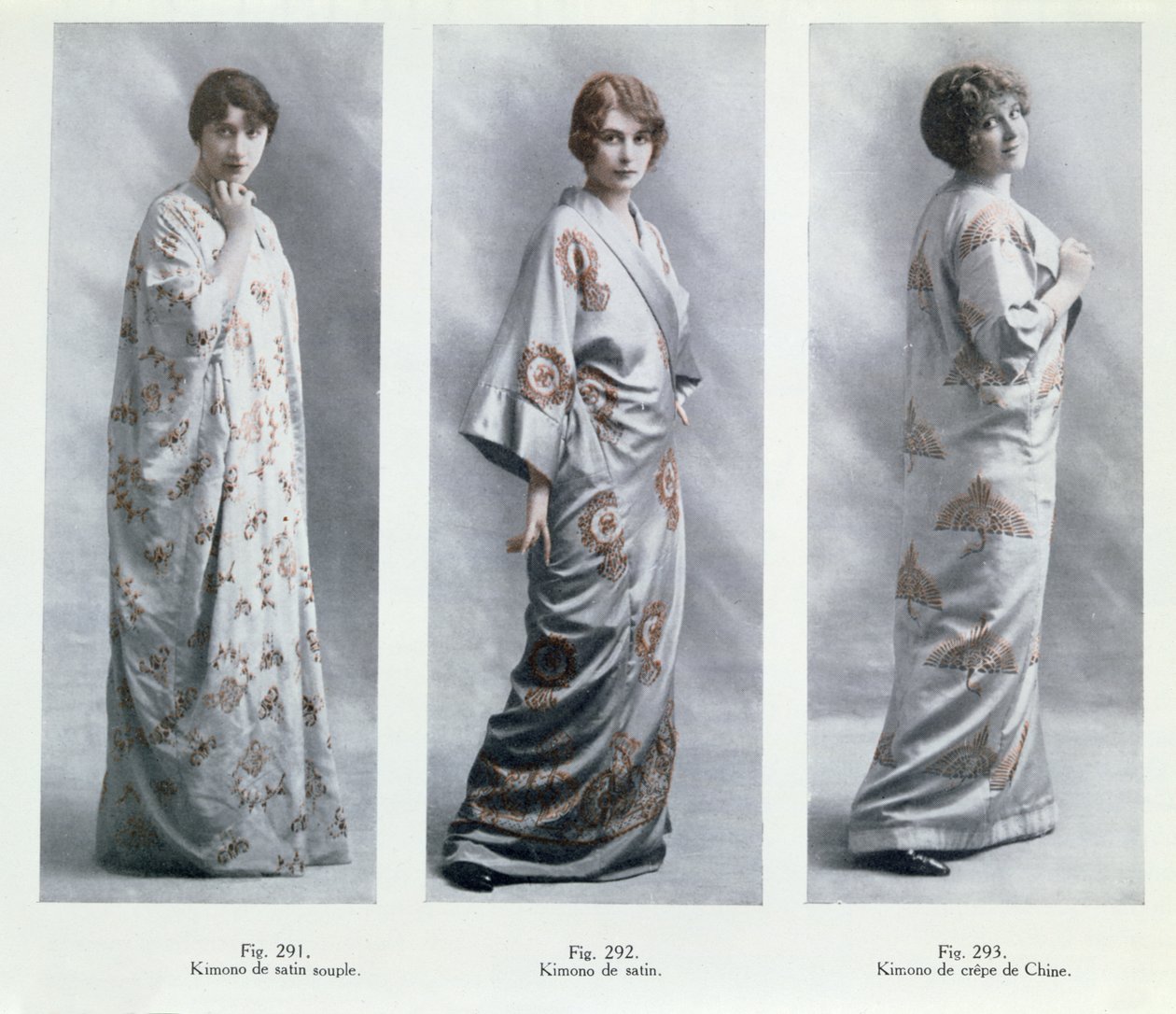 Projetos de moda para quimonos, ilustrações do The Garden of Fashion News, 15 de abril de 1913 de French School