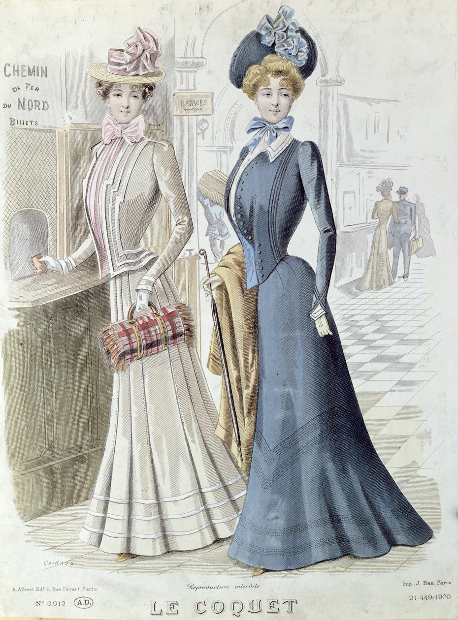 Senhoras elegantes na bilheteria da Gare du Nord, em Paris, c.1900 de French School