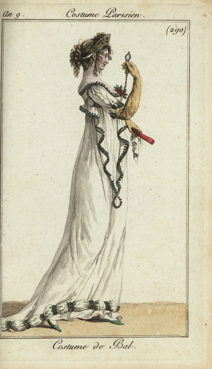 Mulher da moda em vestido de baile com tiara de French School