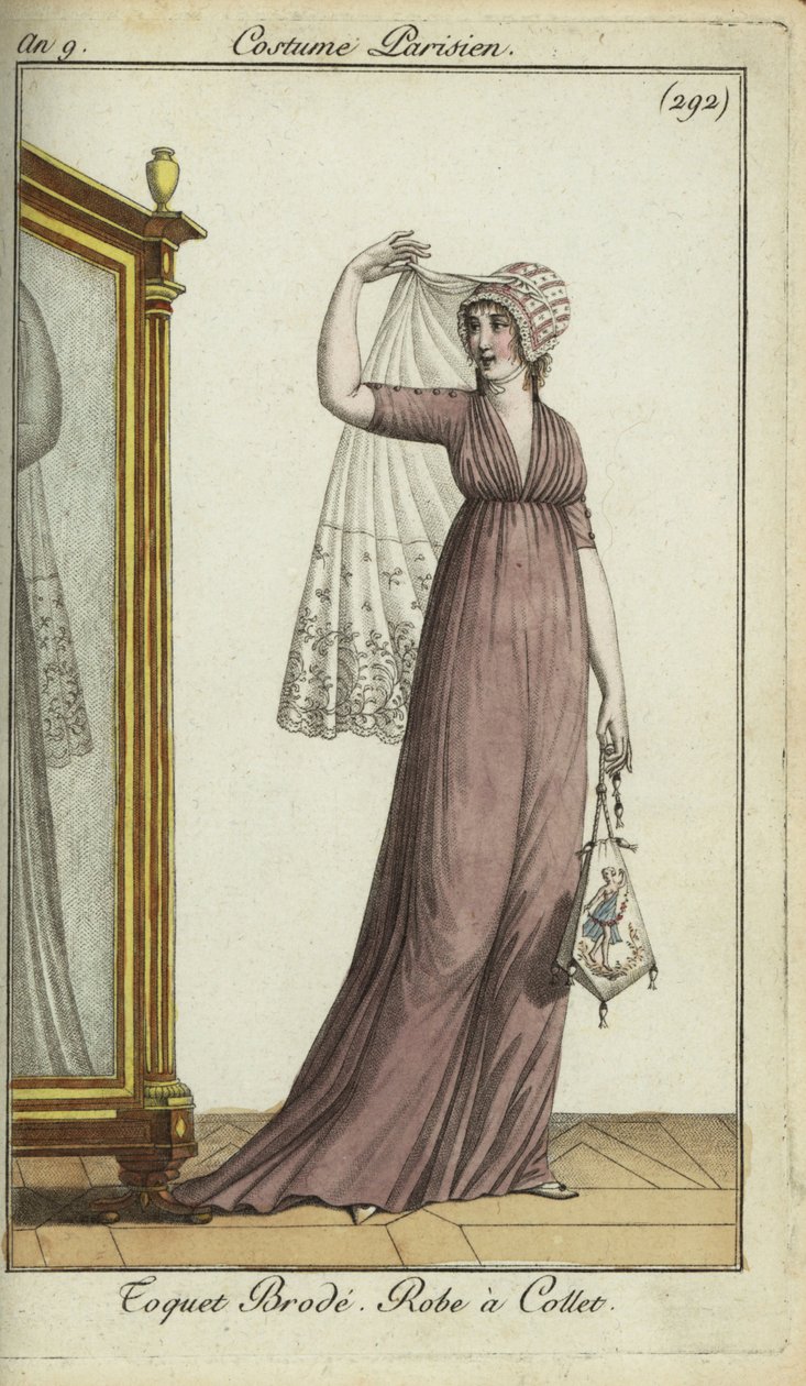 Mulher da moda com chapéu de toquete bordado de French School