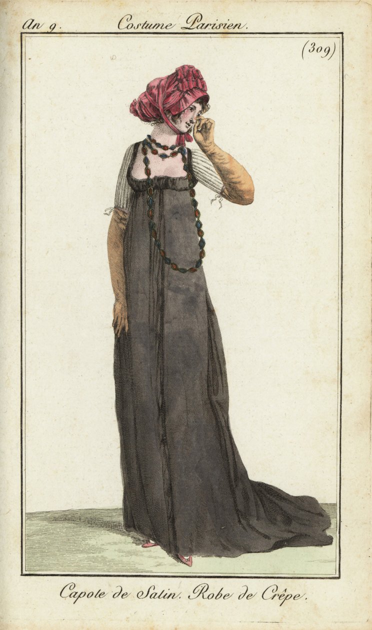 Mulher na moda com touca de cetim e vestido crepado de French School