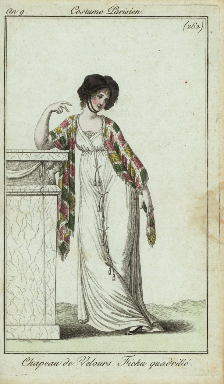 Mulher da moda encostada num manto de French School