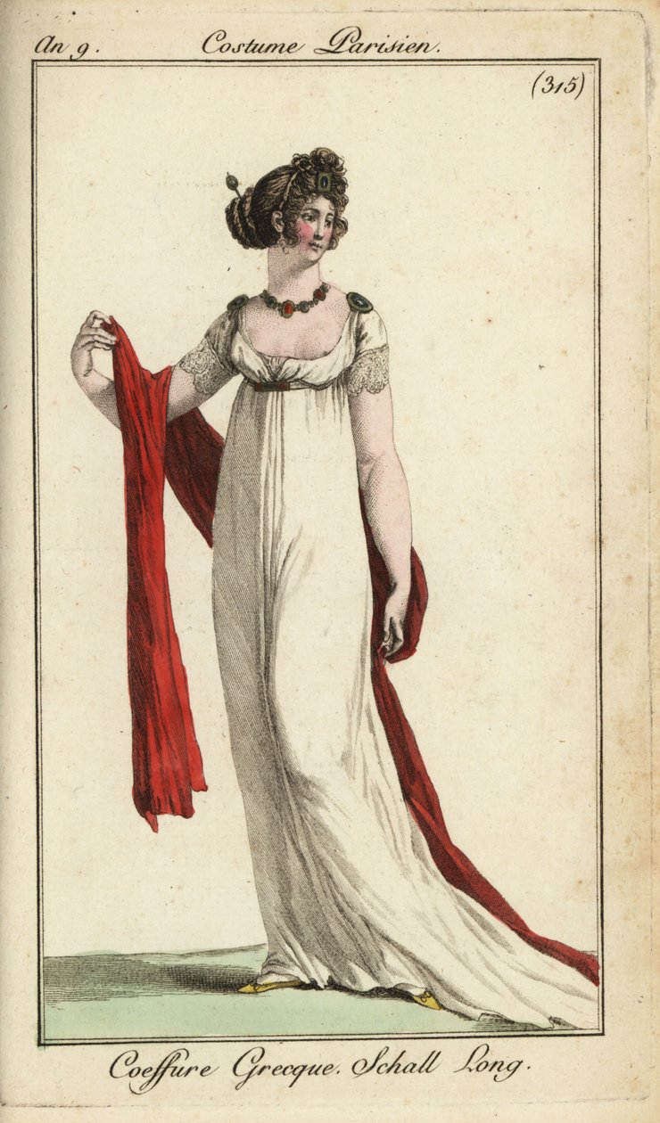 Mulher da moda ou Merveilleuse no antigo penteado grego de French School