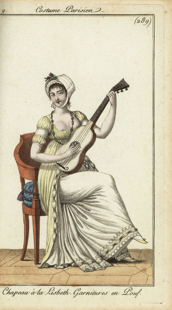 Mulher da moda a tocar guitarra de French School
