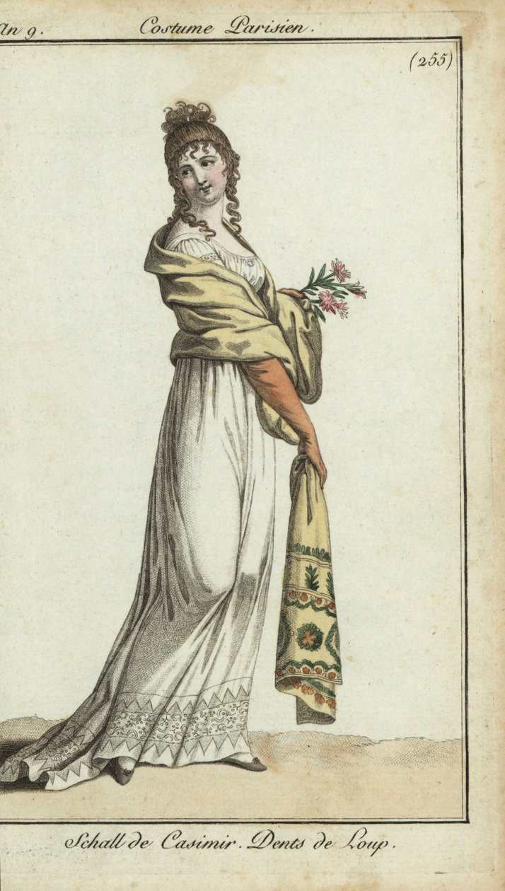 Mulher da moda usando um xaile de cashere de French School
