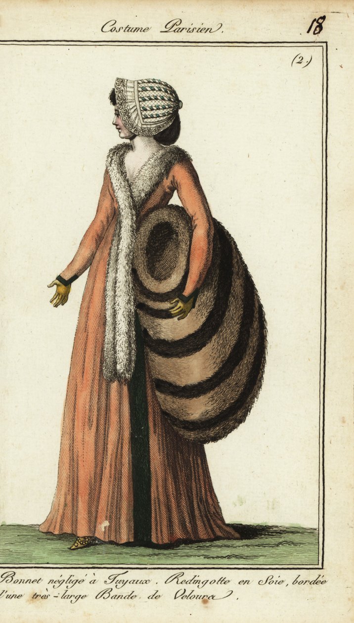 Mulher da moda com um enorme pêlo de French School
