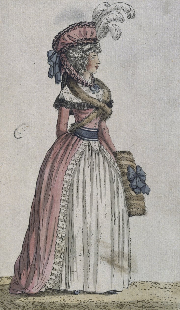 Traje feminino (gravura a cores) de French School