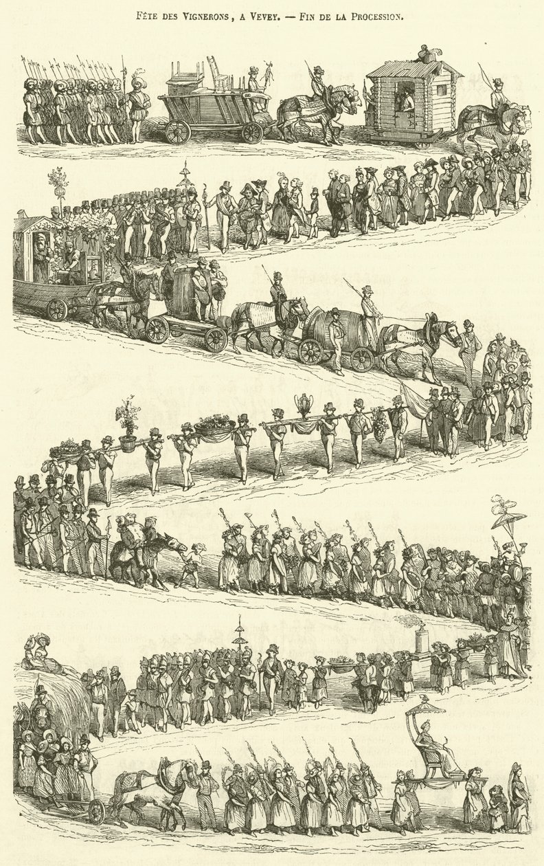 Fete des Vignerons, em Vevey, fim da procissão (gravura) de French School