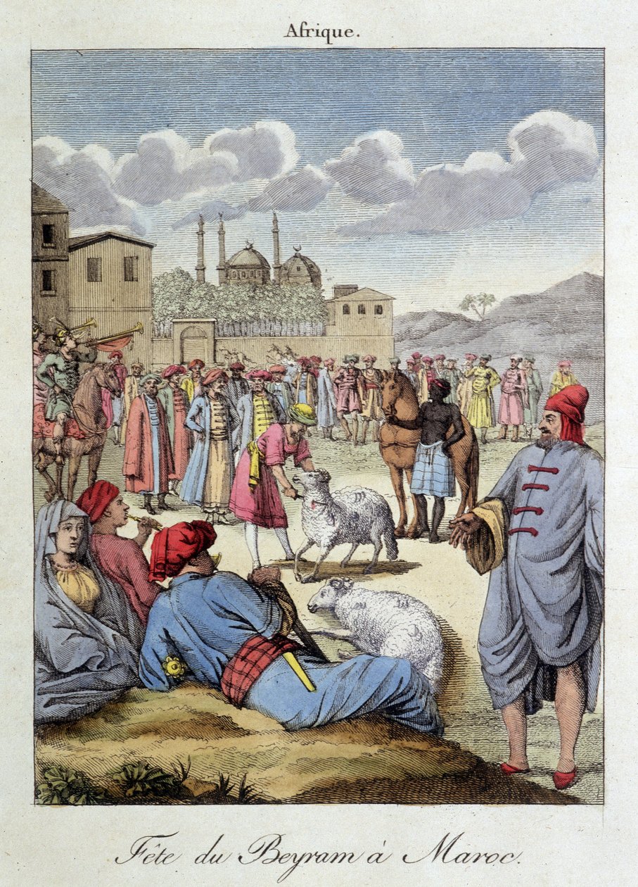 Beyram (Ajuda) e sacrifício de ovelhas em Marrocos - in "Habits et coutumes des peuples", ed Hocquart, Paris de French School