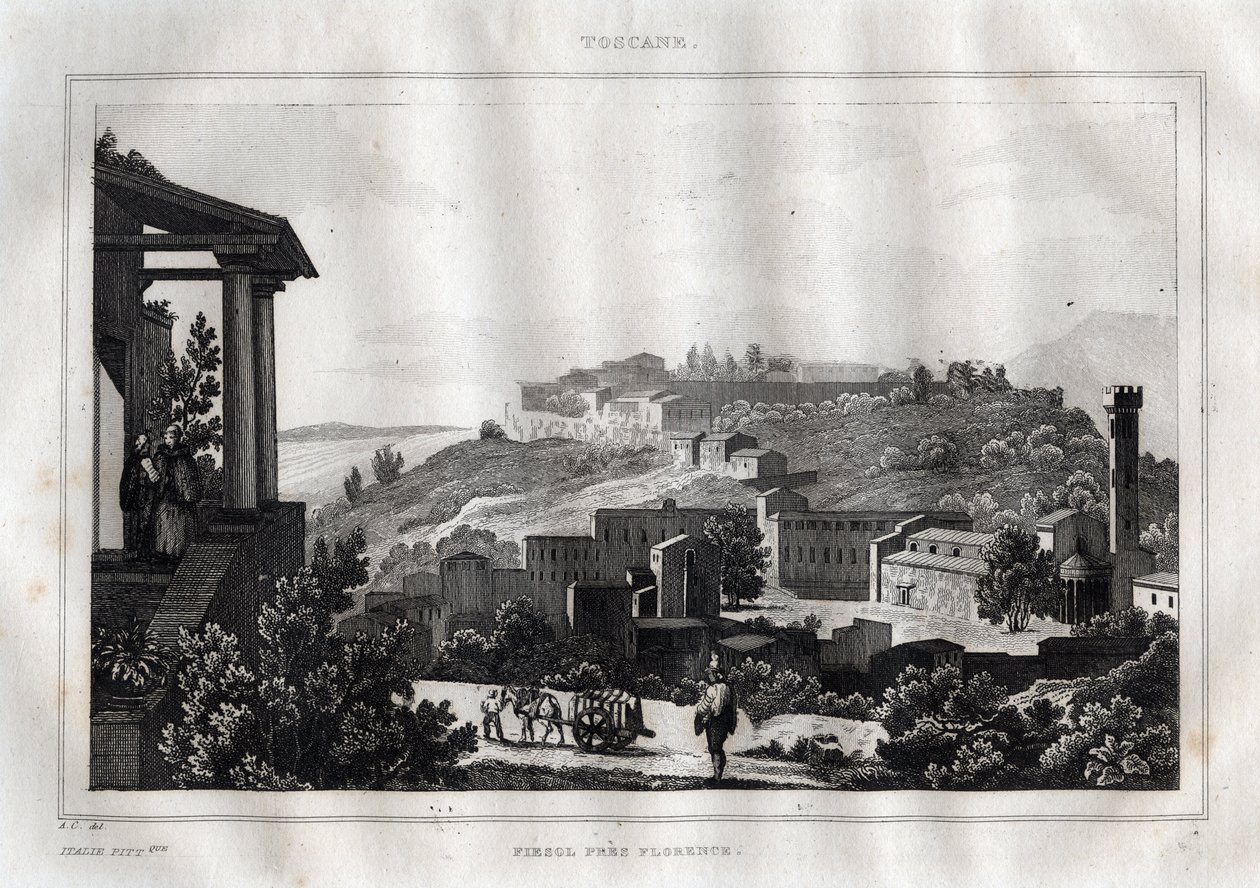 Fiesole -Toscana - Gravura de "Picturesque Italy" de M. de Norvins, Ch. Nodier 1834-1836. de French School