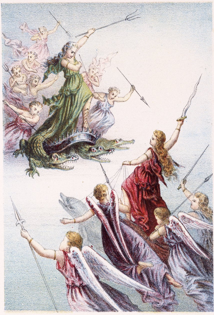 Luta entre maus e bons espíritos do mar - em "Journey to the bottom of the sea" de H. de la Blanchère. Paris, Ed. Jouvet et Cie, sd. 1880. (duplo 02950) de French School