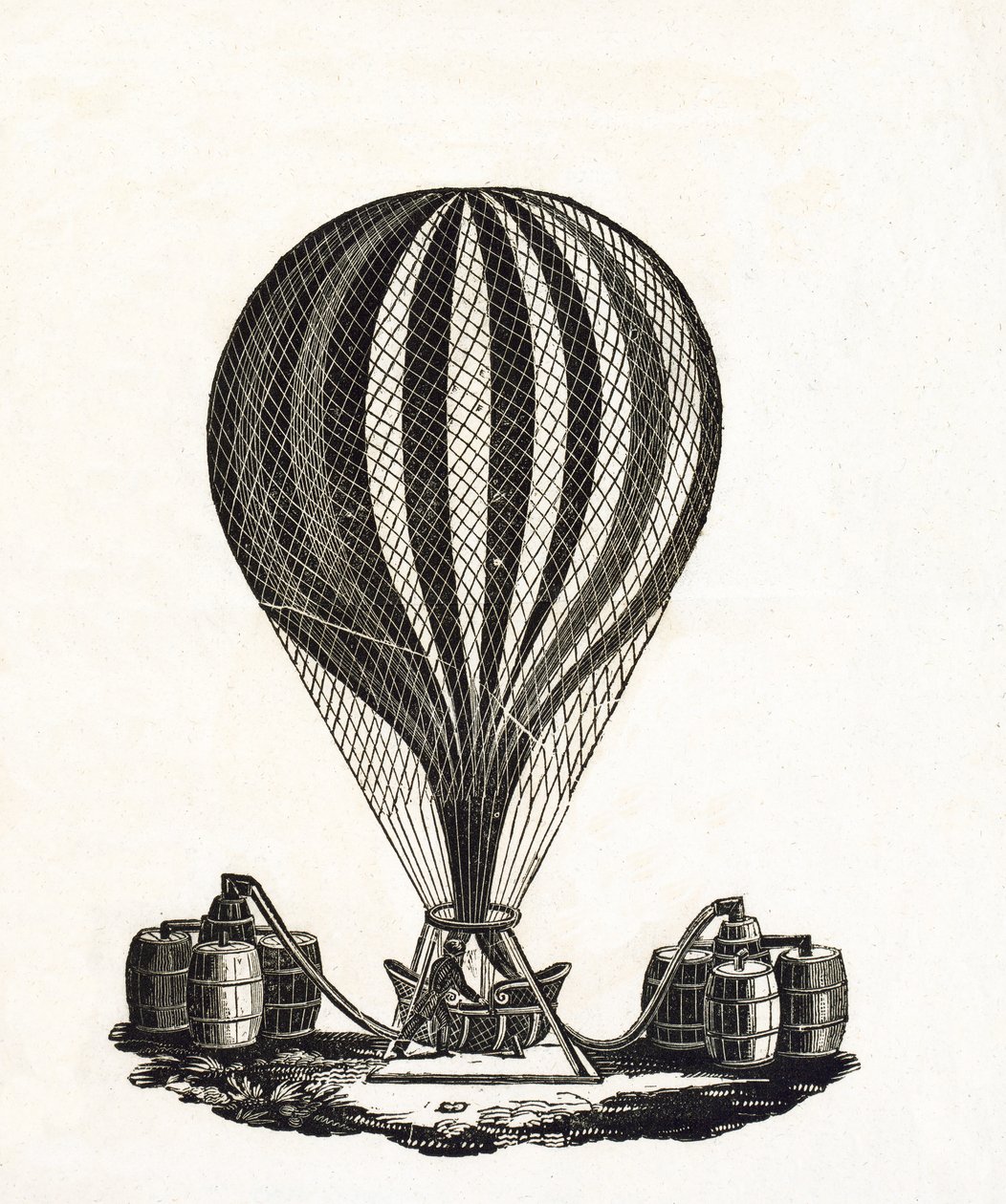 Encher um balão de ar quente com gás, c.1790 (gravura em madeira) de French School