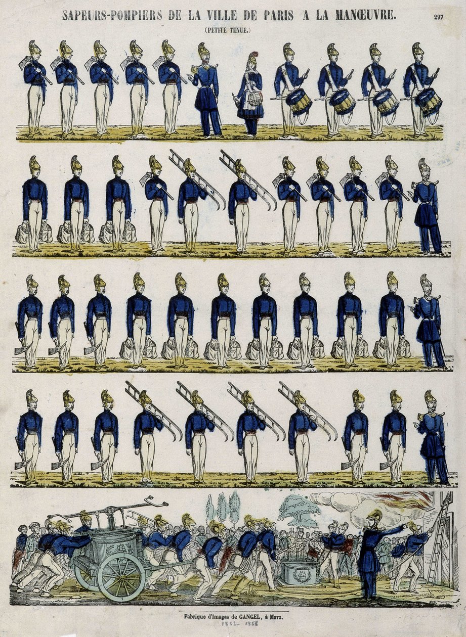 Bombeiros da cidade de Paris em manobras - Imagem de Epinal, cerca de 1852 de French School