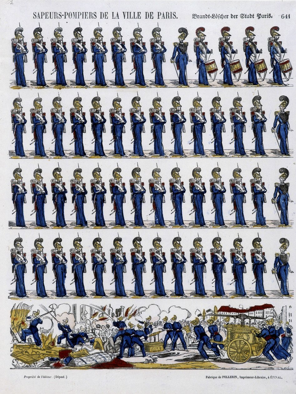 Bombeiros da cidade de Paris - Imagem de Epinal, cerca de 1852 de French School