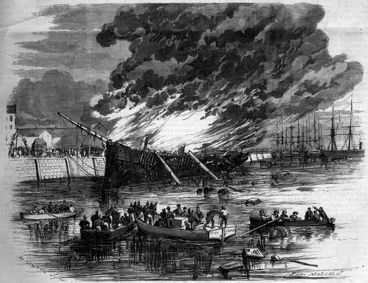 Incêndio do "Gillchrest" no porto de Le Havre, Seine Maritime (76) de French School