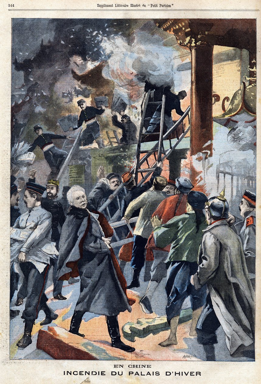 Incêndio do Palácio de Inverno em Pekin, China, no " Le Petit Parisien" em 5/05/1901 (gravura) de French School