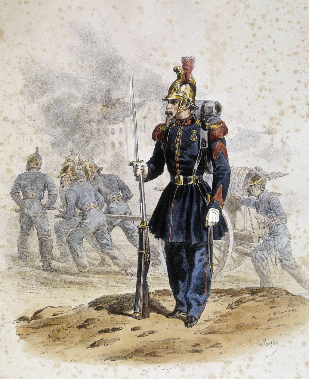 Bombeiros por volta de 1860 - desenho de Lalaisse, Arts Deco de French School