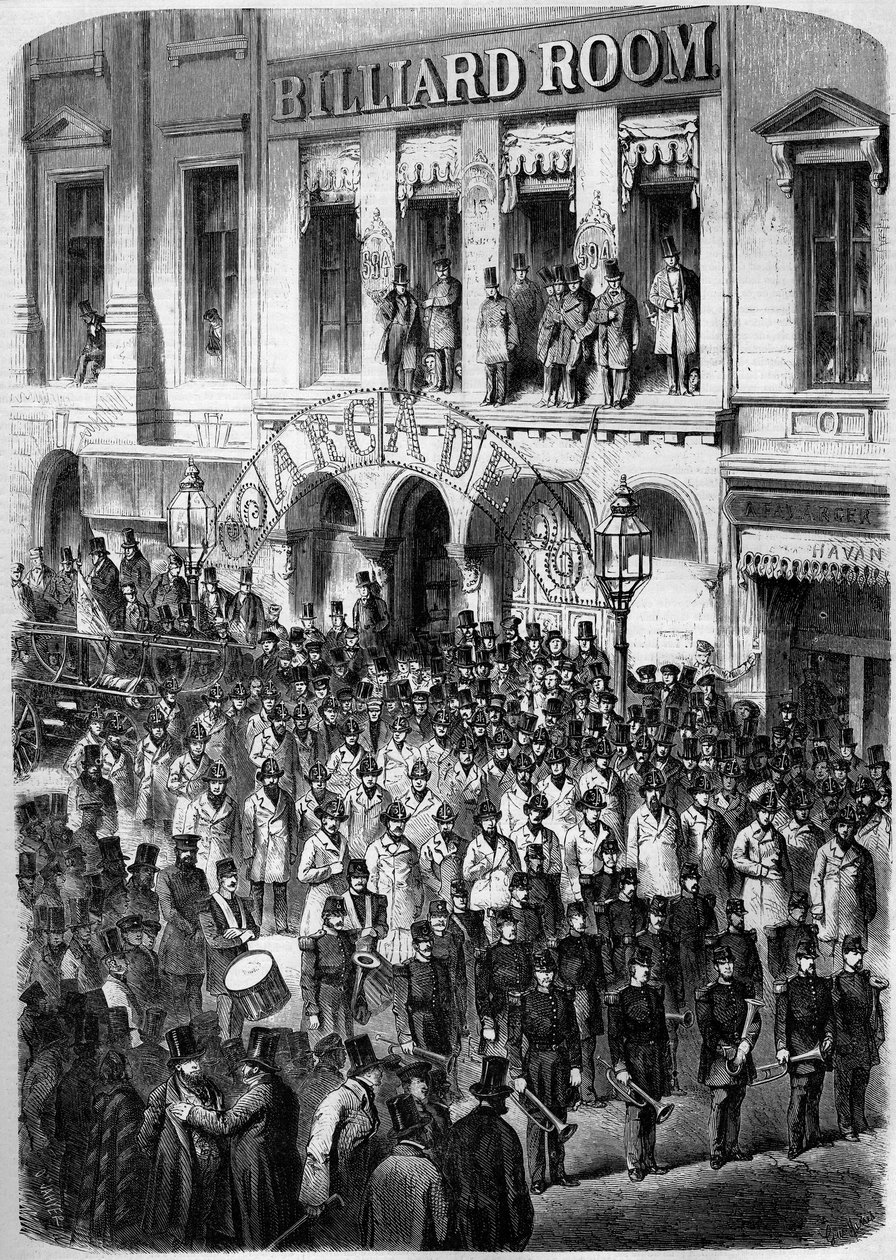Bombeiros em Nova Iorque (Nova Iorque) preparam-se para partir para Washington para felicitar o novo presidente da União (James Buchanan de French School