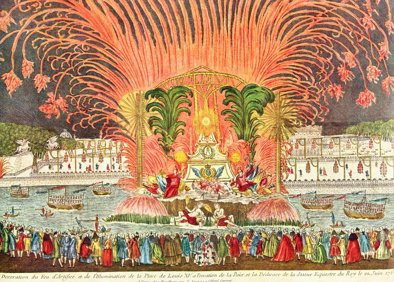 Fogo de Artifício na Praça Luís XV por Ocasião da Dedicação da Estátua Equestre do Rei, 20 de junho de 1763 (ver também 159166) de French School