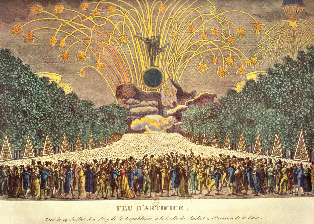 Fogos de artifício na Grille de Chaillot em Paris para celebrar a paz, 14 de julho de 1801 de French School