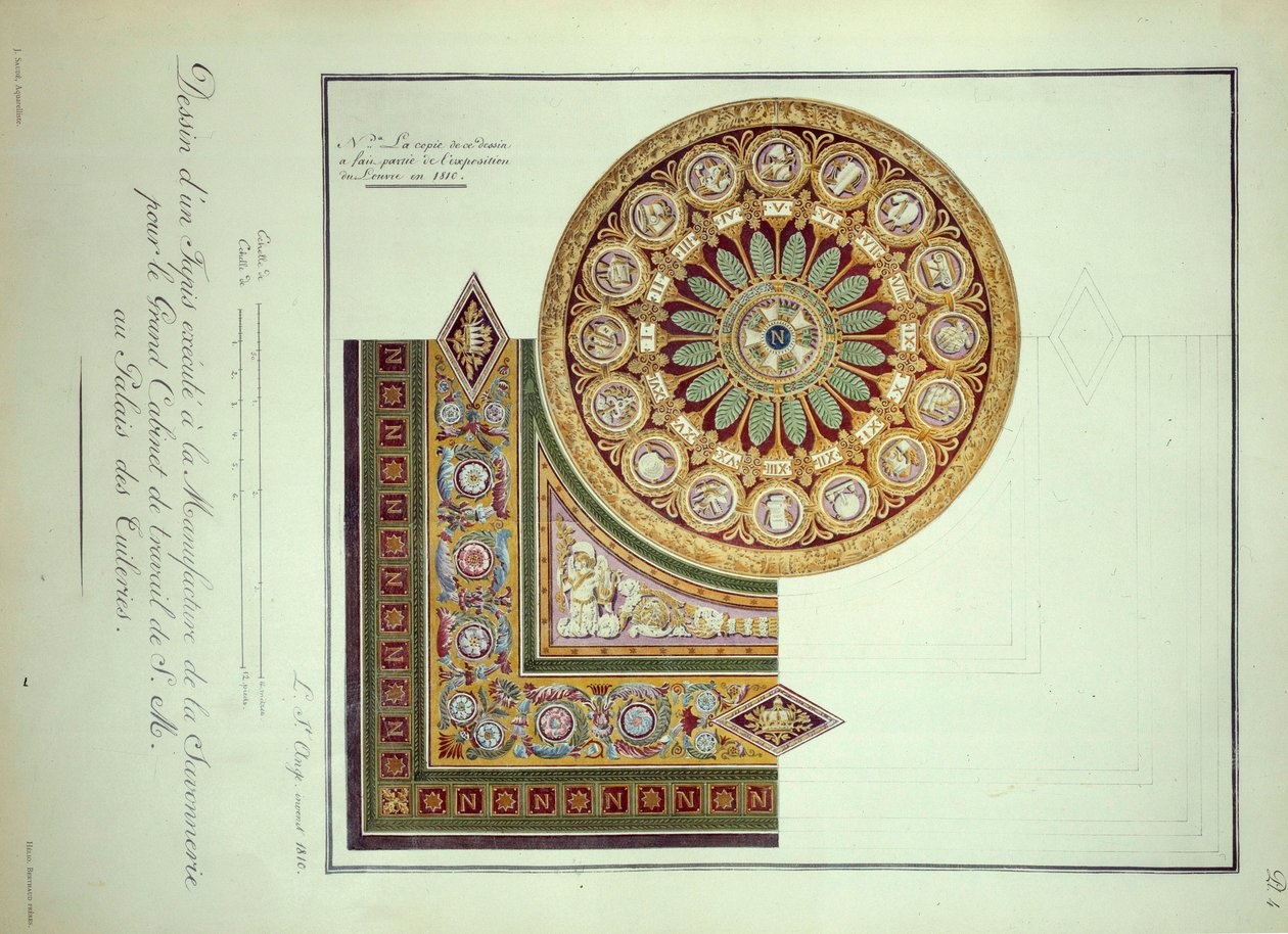 Primeiro Império: desenho de um tapete executado na Manufacture de la Savonnerie para o Gabinete de Trabalho do Imperador Napoleão I (1769-1821) no Palais des Tuileries em Paris de French School