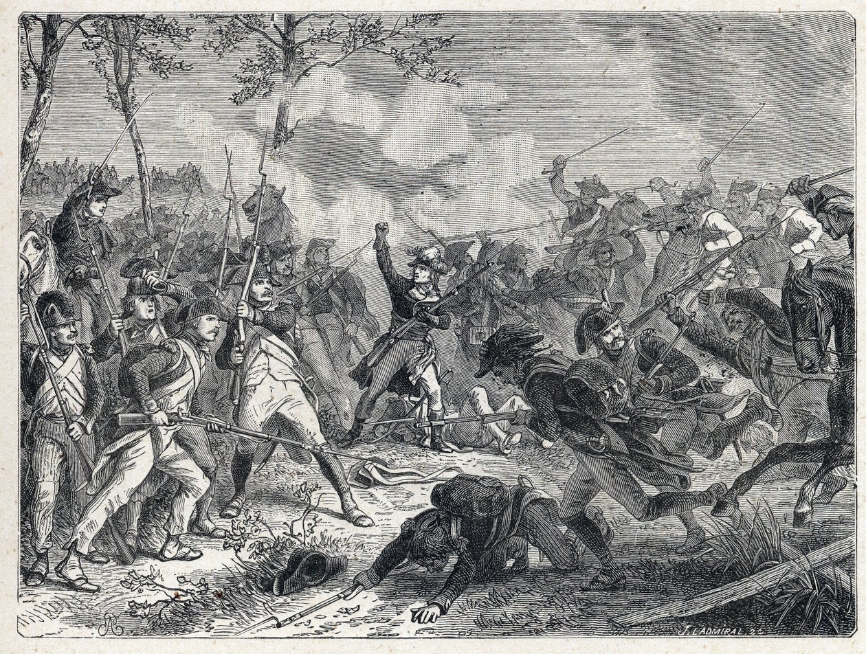 Primeira coligação: Lazarus Nicolas Marguerite Carnot (1753-1823) durante a Batalha de Wattignies que opôs as tropas francesas ao exército austríaco a 16 de Outubro de 1793. de French School