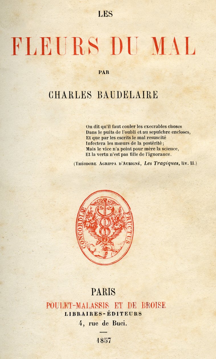 Primeira edição de Les Fleurs du Mal de Charles Baudelaire de French School